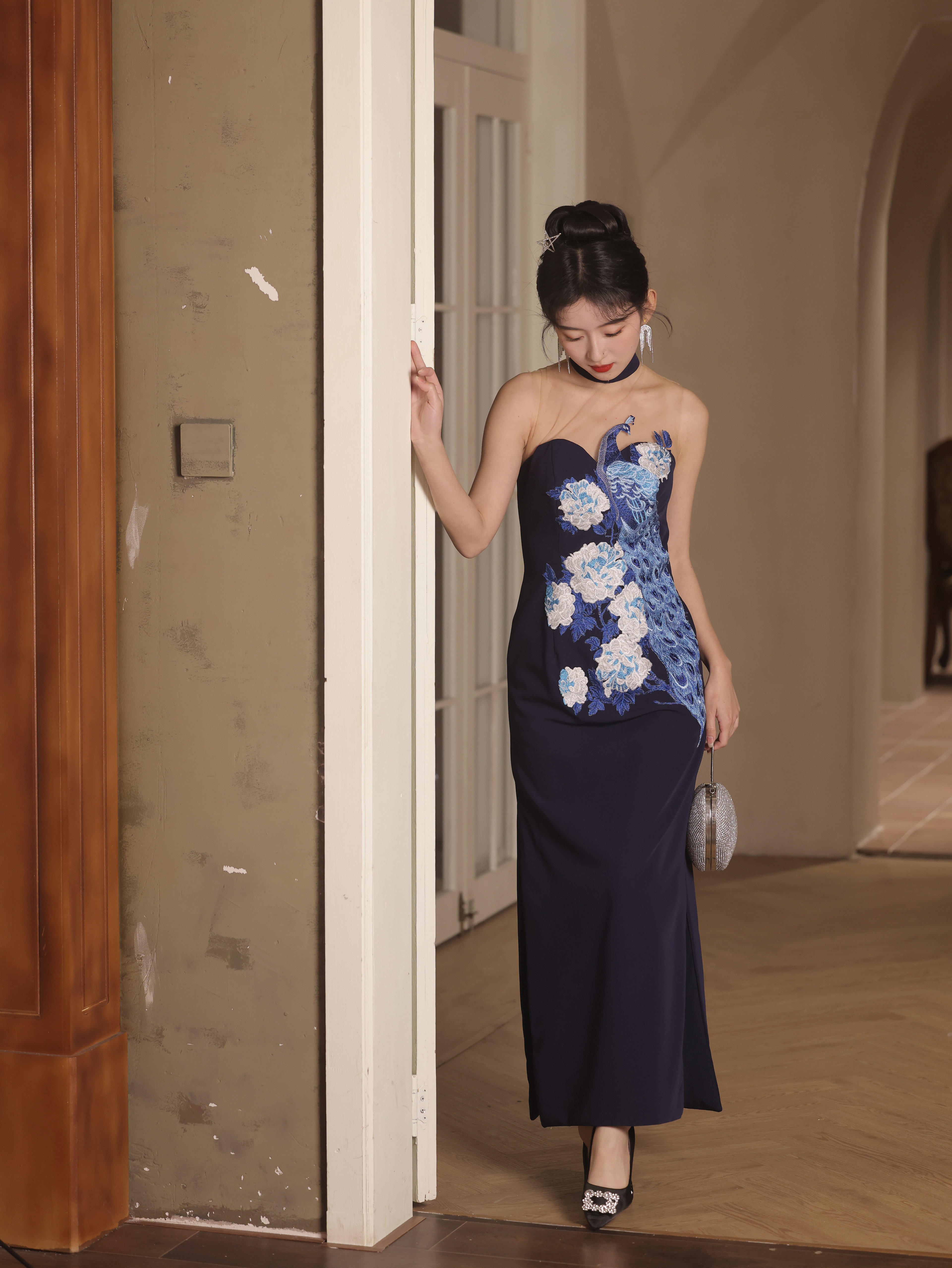 Folklore Cheongsam in Midnight with Peacock _5
