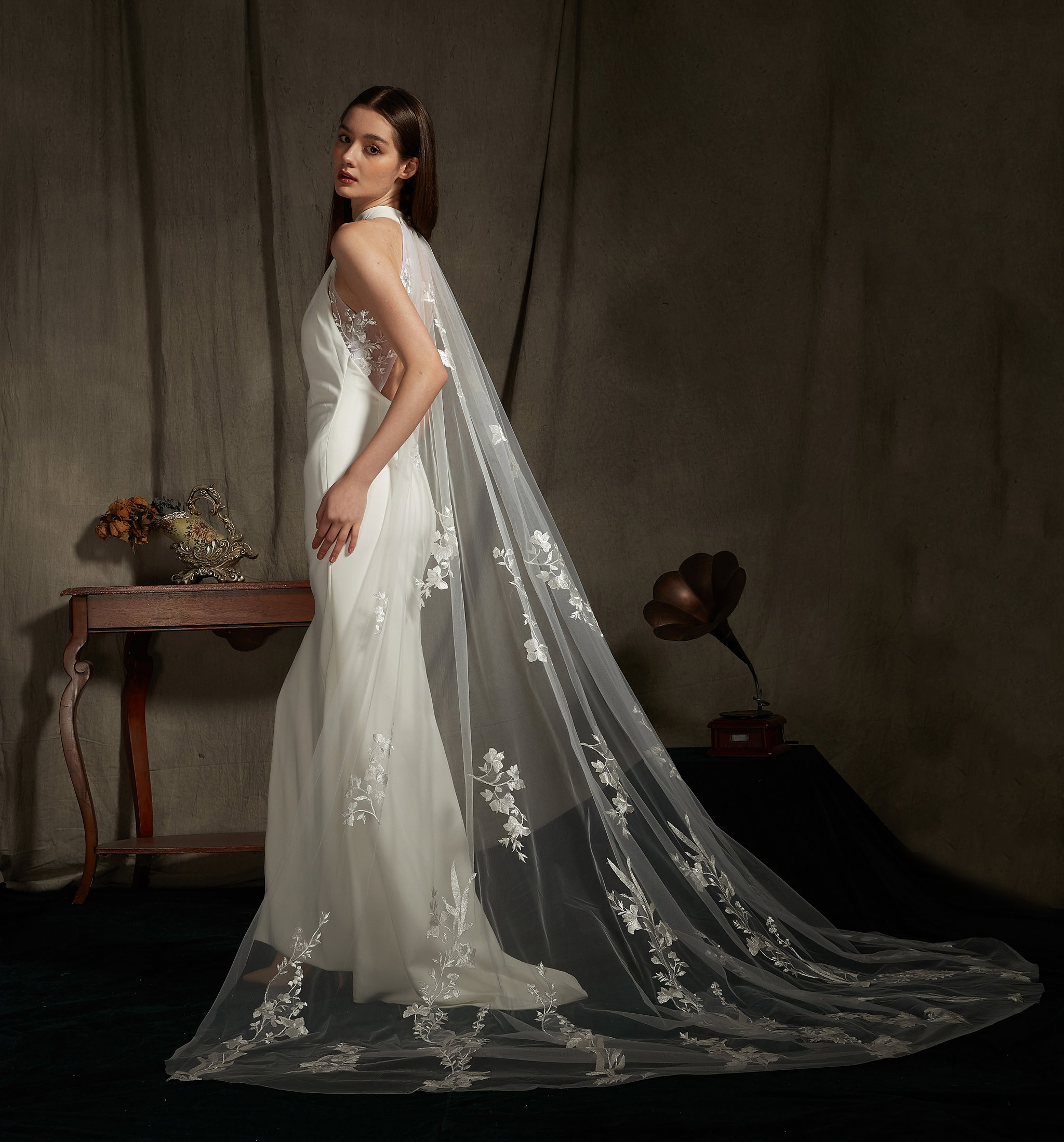 Florida Halter Satin Wedding Dress with Cape _5
