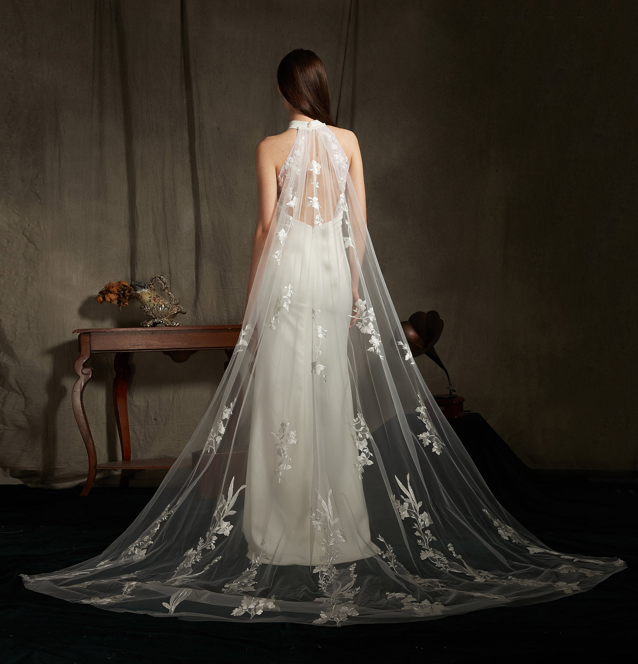 Florida Halter Satin Wedding Dress with Cape _1