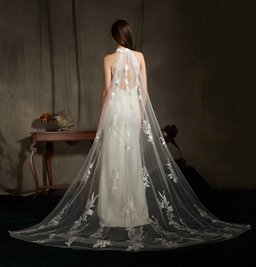 Florida Halter Satin Wedding Dress with Cape 