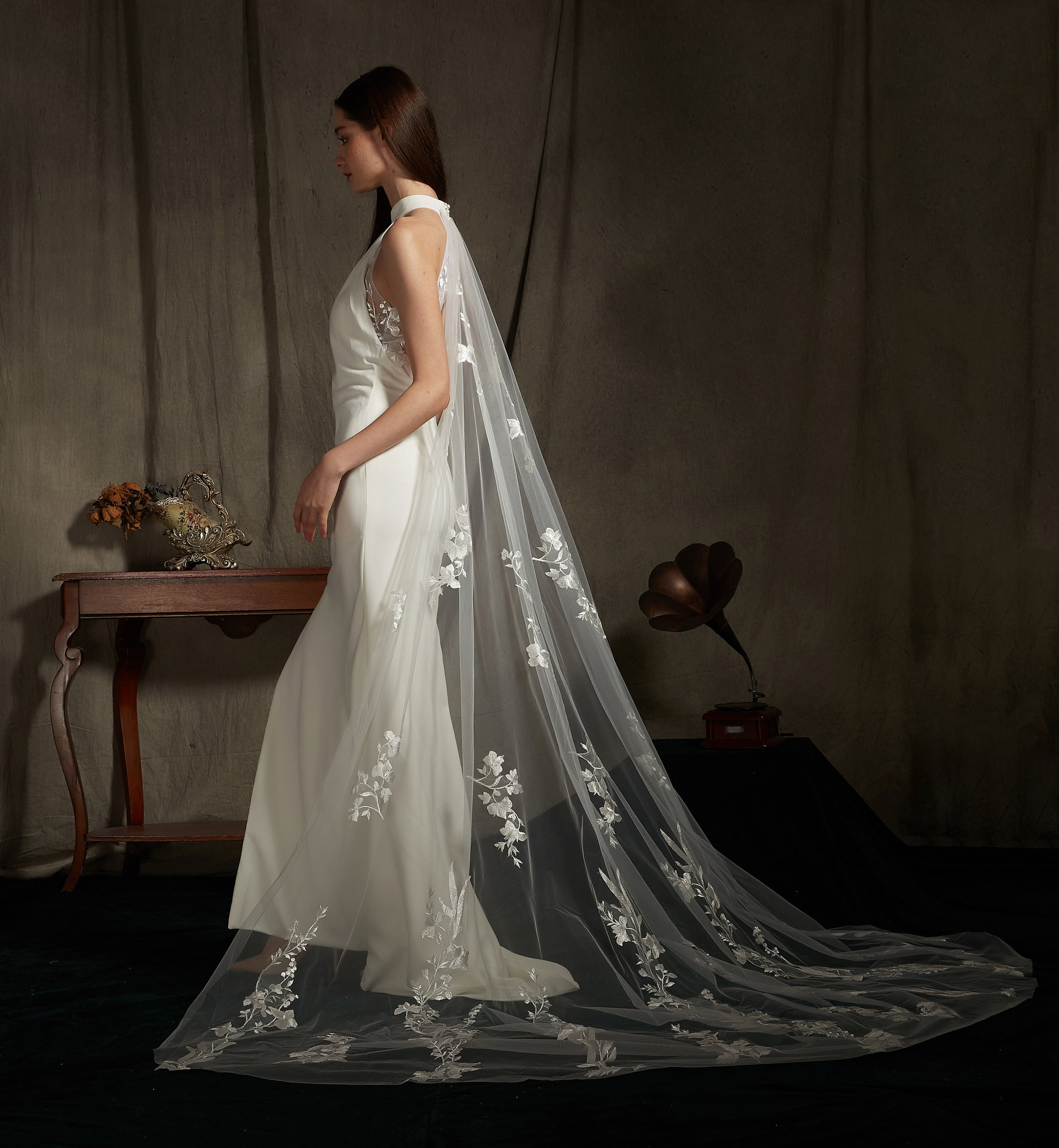Florida Halter Satin Wedding Dress with Cape _4