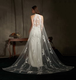 Florida Halter Satin Wedding Dress with Cape 
