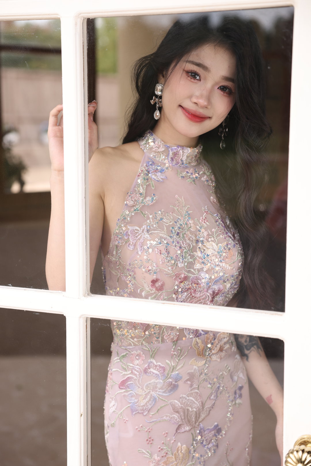 Lilac and Blush Floral Embroidery Cheongsam
