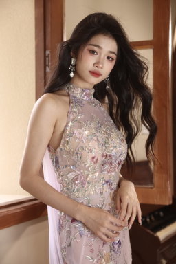 Lilac and Blush Floral Embroidery Cheongsam 