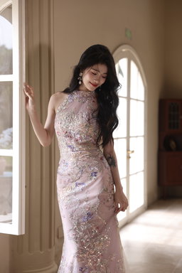 Lilac and Blush Floral Embroidery Cheongsam 