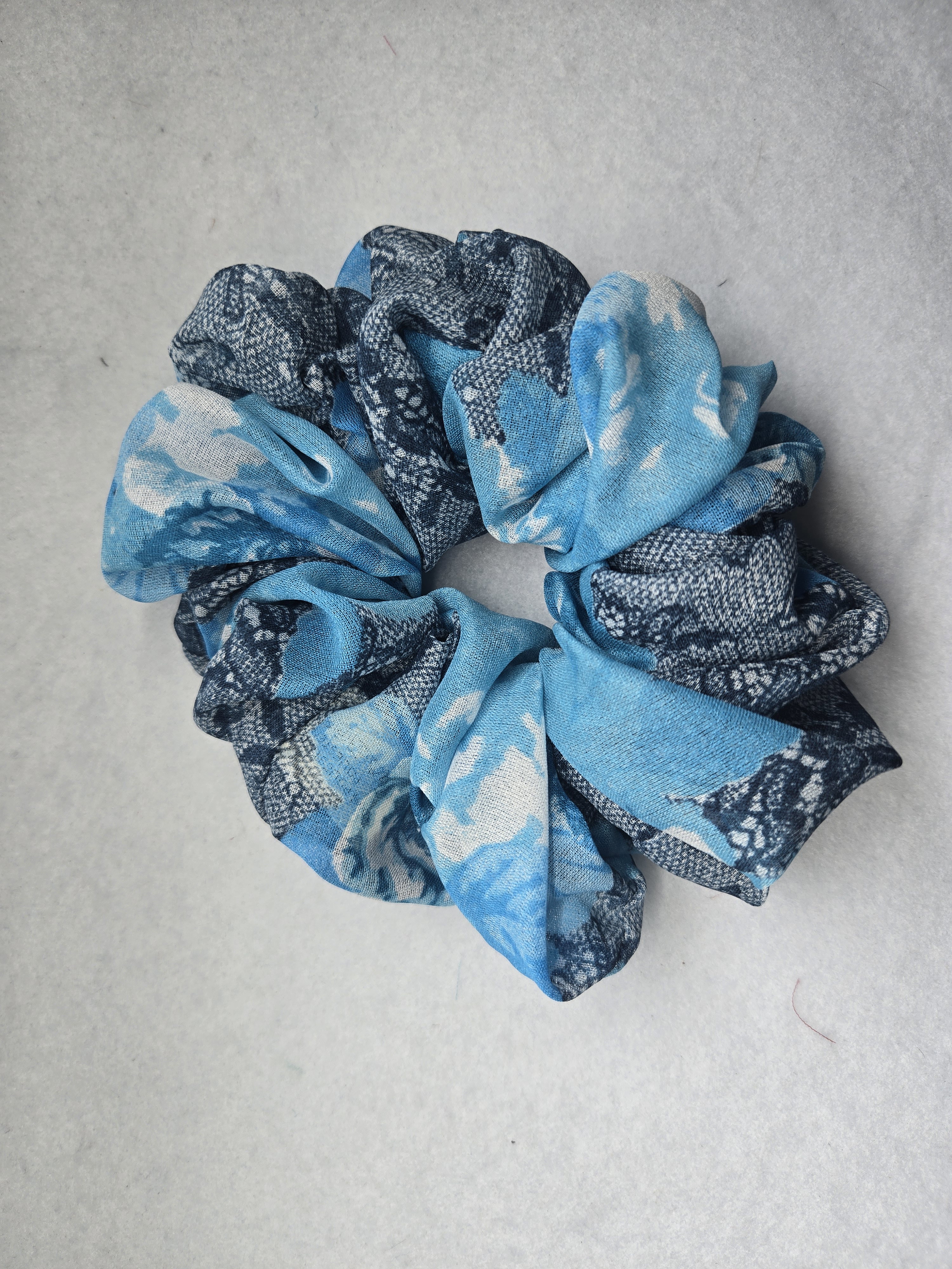 Blue Floral Scrunchie