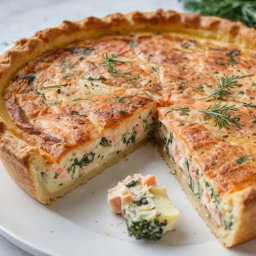 Quiche – Salmon, Potato, Cheese & Dill (8 slices) / Quiche – Salmón, Papa, Queso y Eneldo (8 porciones)