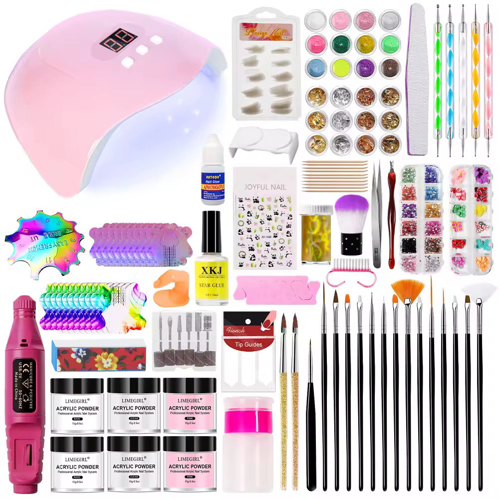 Acrylic Powder Manicure Full Set Fast Dry Glitter Nail Dipping Powder for Nail Decoration Pink Model Number With Nail Lamp_3