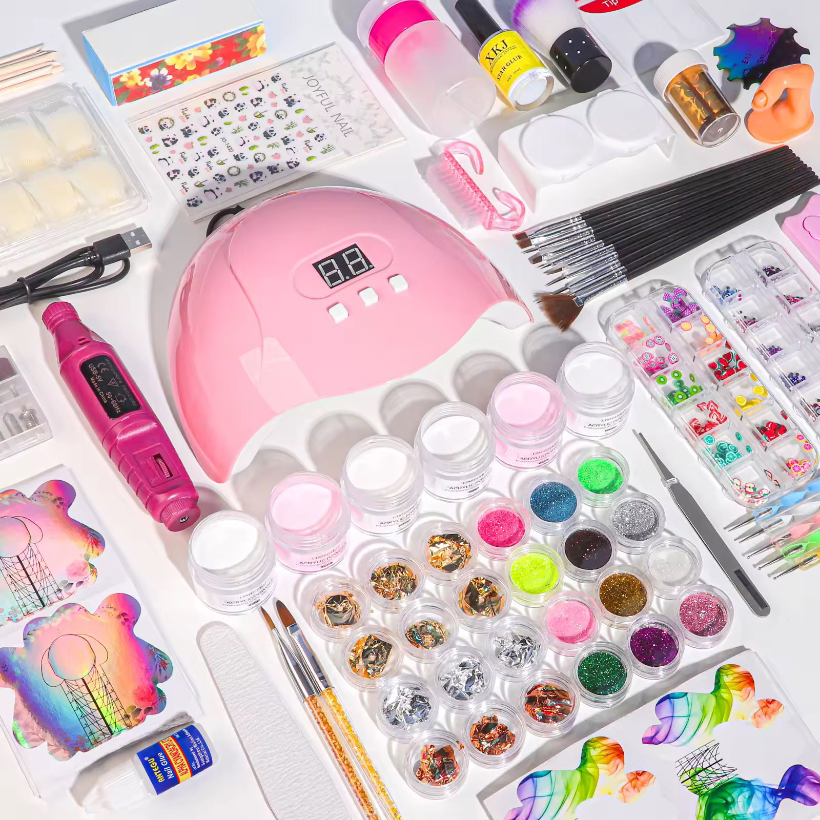 Acrylic Powder Manicure Full Set Fast Dry Glitter Nail Dipping Powder for Nail Decoration Pink Model Number With Nail Lamp_0