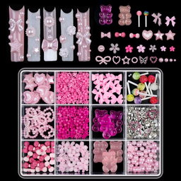 Wholesale New 12- Grid 3D Set Bow Knot Nail Decoration Cartoon Rabbit Bow Pearl Mixed Set Box Resin Nail Charms