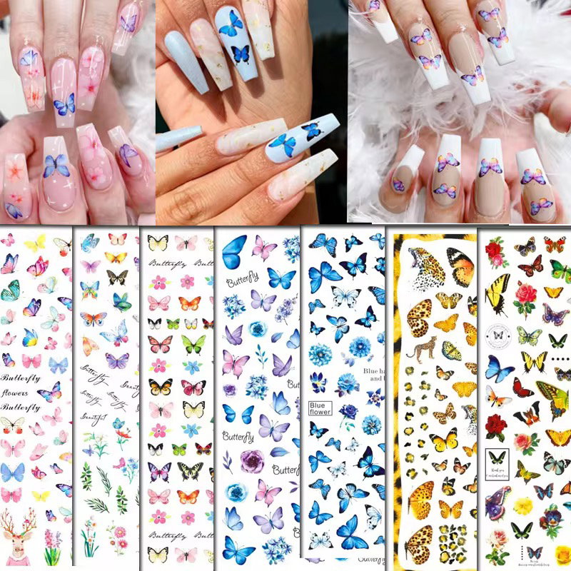 Wholesale New Japanese Style Butterfly Flower Nail Deeäls3D Art Waterproof Self Adhesive Nail Stickers Manicures Decorations DIY_0