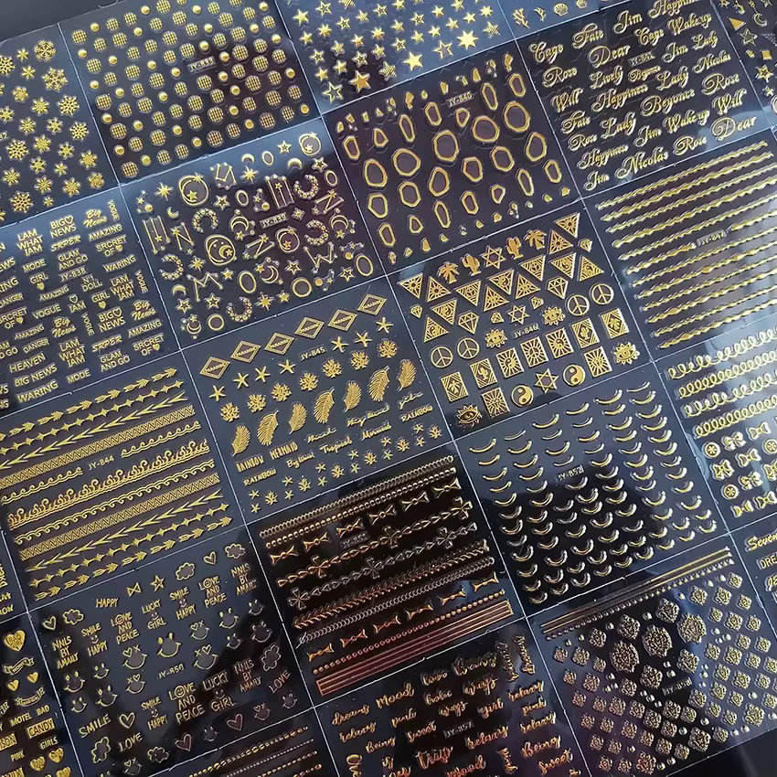 30Pcs Gold Bronzing Nail Art Sticker Set Lace Geometric Flowers Hearts Colorful Flower Nail Art DIY Decals Nail Stickers Decals_3