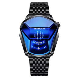 BINBOND 01 Fashion Personality Men's Watch Trend Arge-cap Watch Style Locomotive Concept Watch Male Bully, Black Techn
