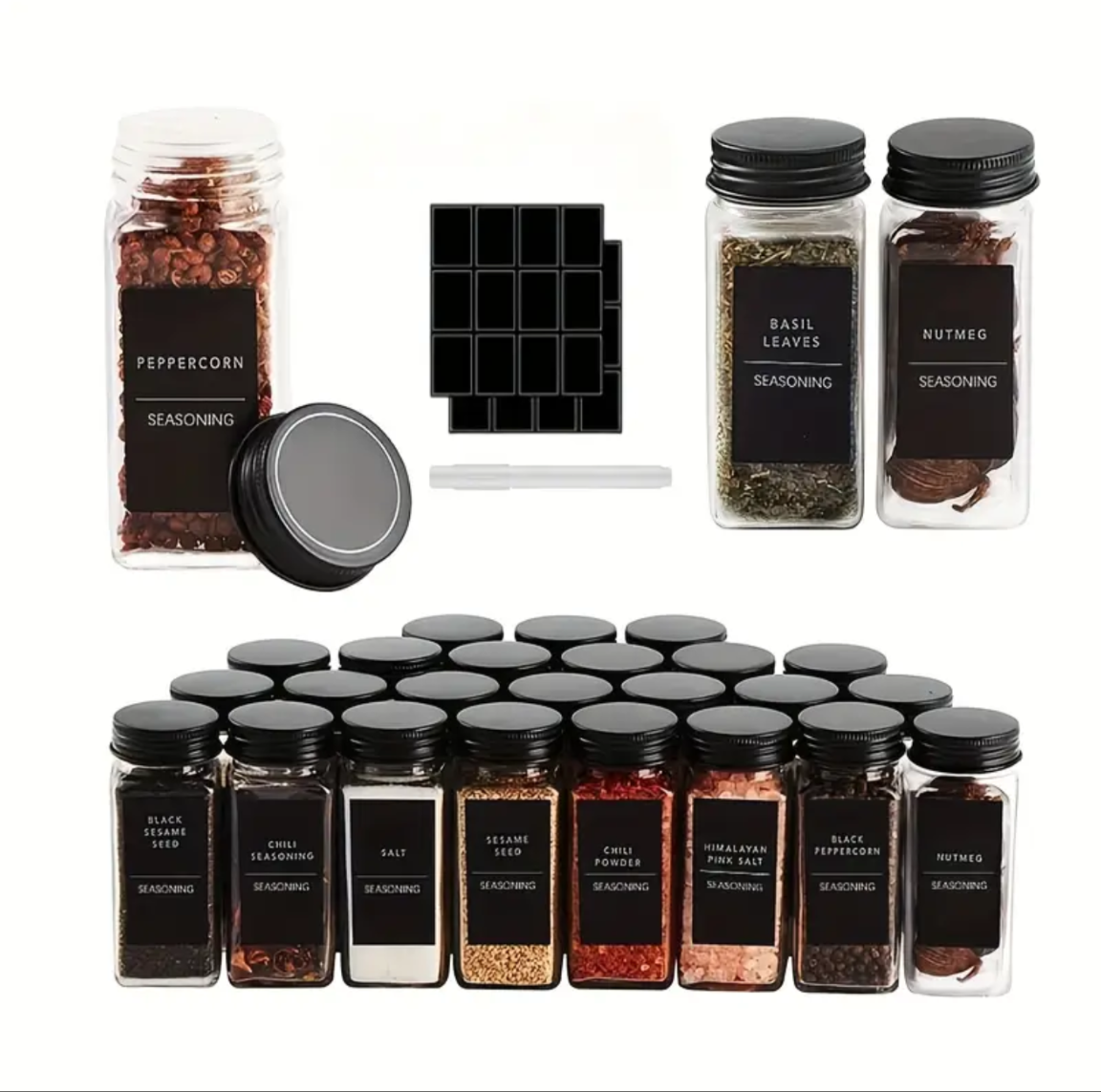12-Pack Plastic Spice Jars, 5.6oz (Approximately 160g) Square Seasoning Containers._0