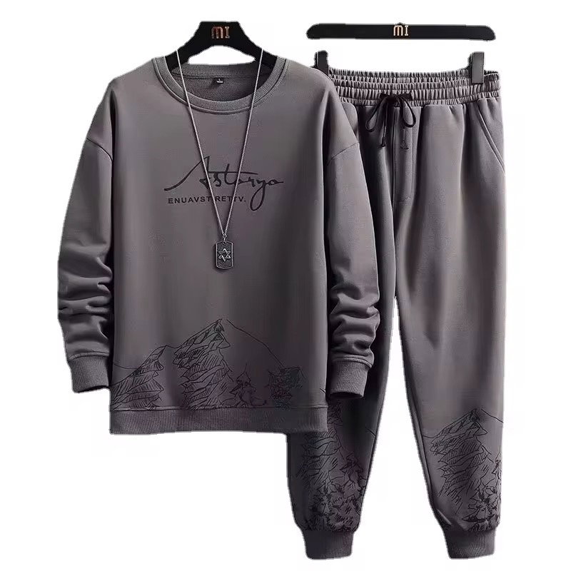 Printed Thin Type Hoodie Men's 2023 Spring and Autumn Korean Version of the New Crewneck Loose Top Chic Men's Sports Suit_3