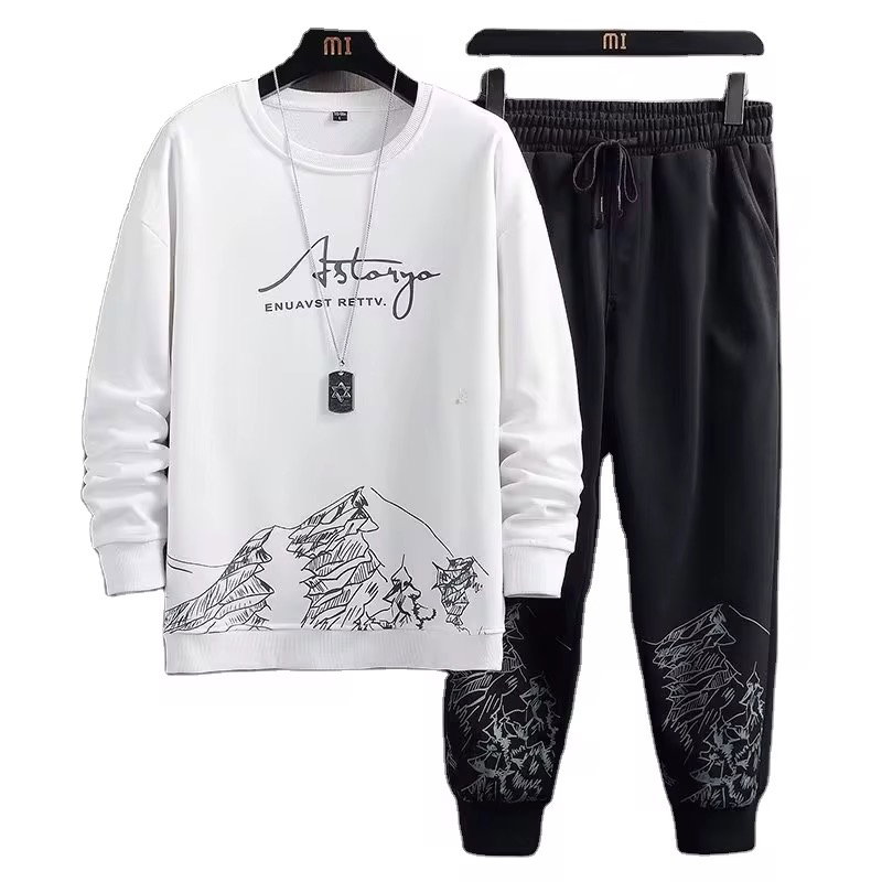 Printed Thin Type Hoodie Men's 2023 Spring and Autumn Korean Version of the New Crewneck Loose Top Chic Men's Sports Suit