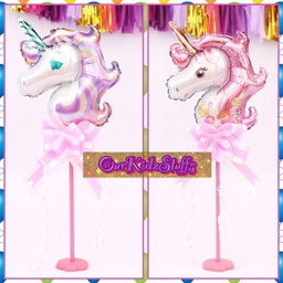 18" Round Unicorn Balloons with Sticks and Table Stand