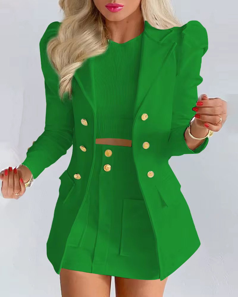 C7039 Long Sleeve Solid Blazers Ladies Women With Mini Skirt Two Piece Set Office Ladies Business Suits for Women_3
