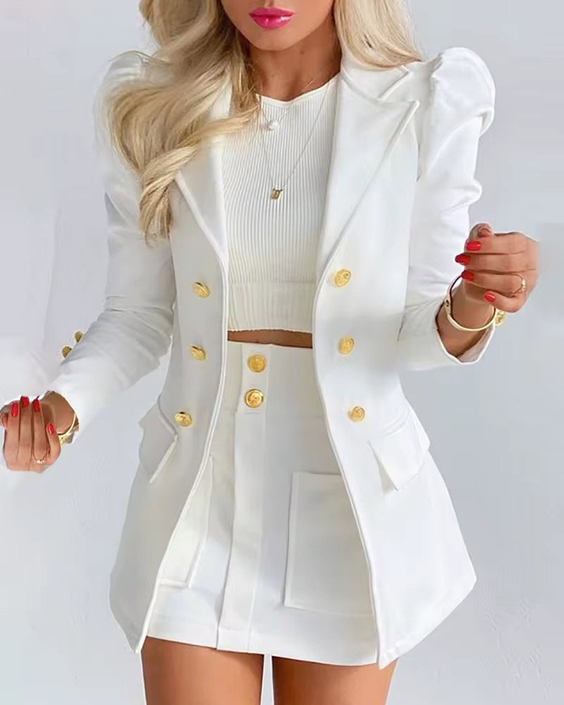 C7039 Long Sleeve Solid Blazers Ladies Women With Mini Skirt Two Piece Set Office Ladies Business Suits for Women_2