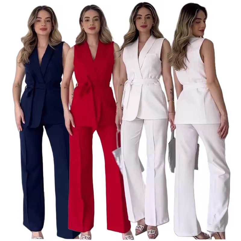 C0318 Trendy Outfits for Women Formal Sets Elegant Ladies Suits Office Wear Top and Pants Two Piece Set Women Clothing