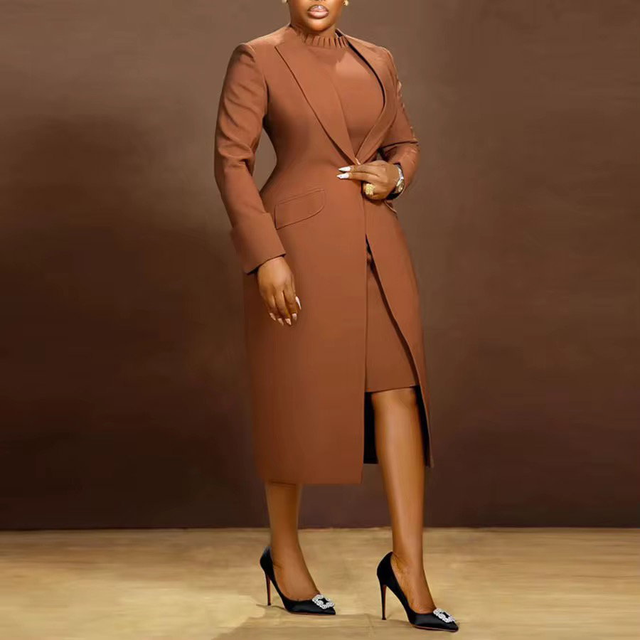 K3370 Ladies Suits Office Wear Two Piece Set Women Clothing Long Blazer + Inner Dress Set Two Piece Blazer Set Outfits for Women_3