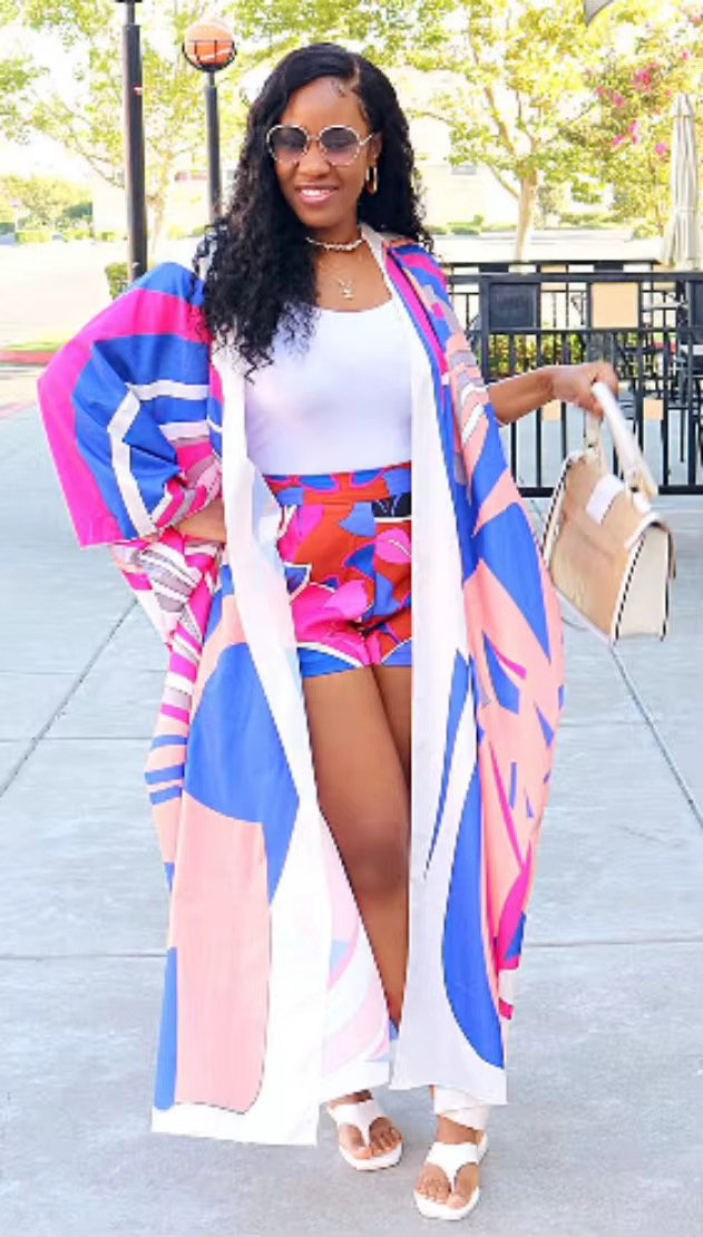 6787# Hot Selling Summer Outfits for Women Holiday Loose Printing Cardigan and Shorts Set Two Piece Set Women Clothing_3