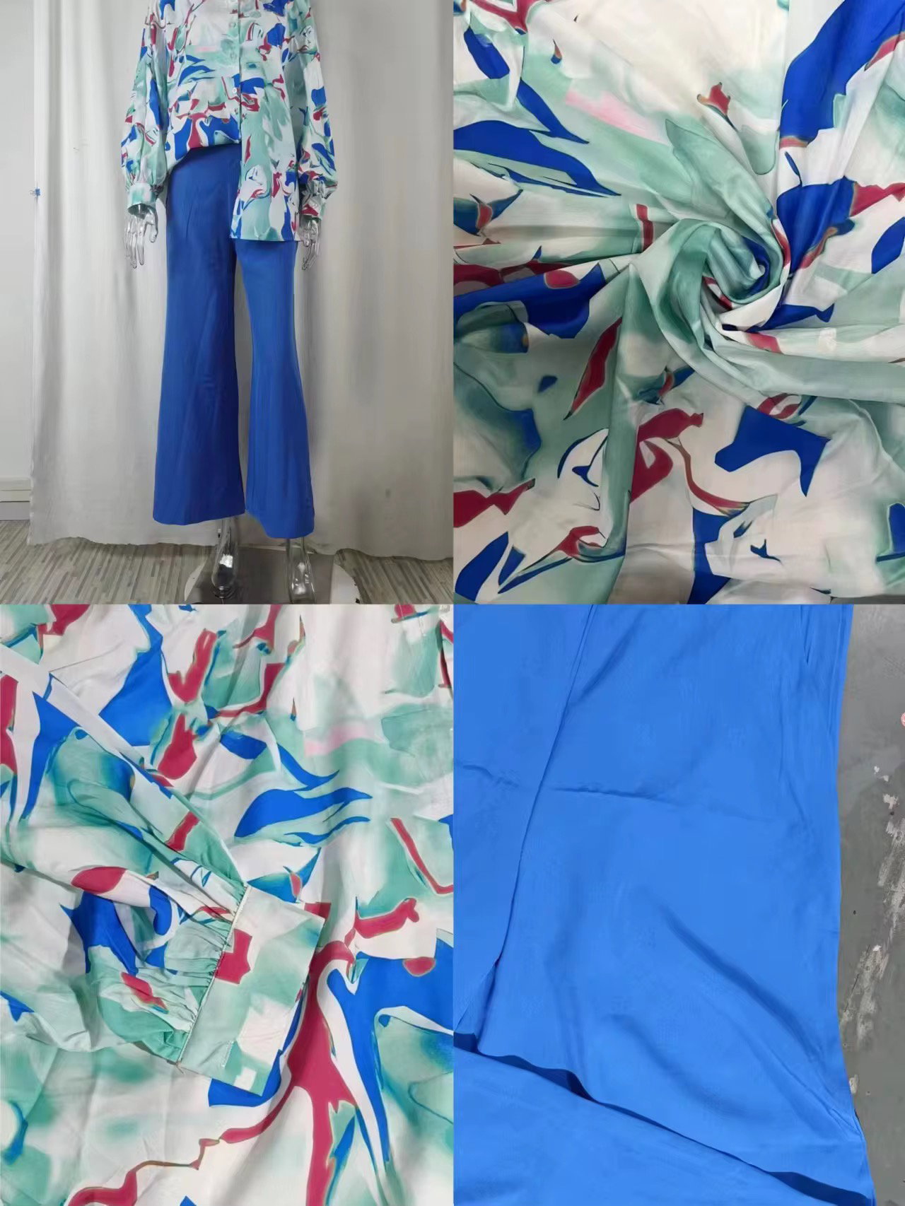 2Piece Set New 2022 Printed Casual Suit Loose Large Lapel Shirt High Waist Flare Pants Two Piece Set_4
