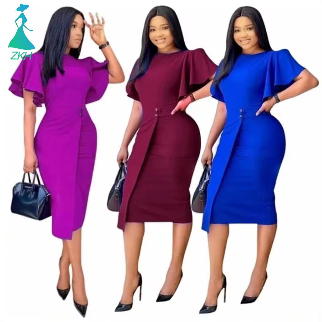 D8265 2022 Breathable Fashion Women Clothing Casual Career Solid Color Plus Size Dress Elegant Casual Dresses ★ ★ 4.9 (77) • 315 sold