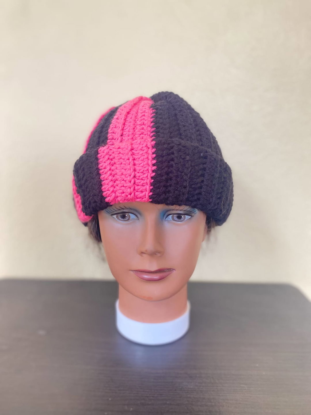Pink and black tam