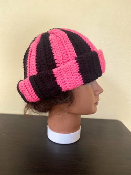 Pink and black tam