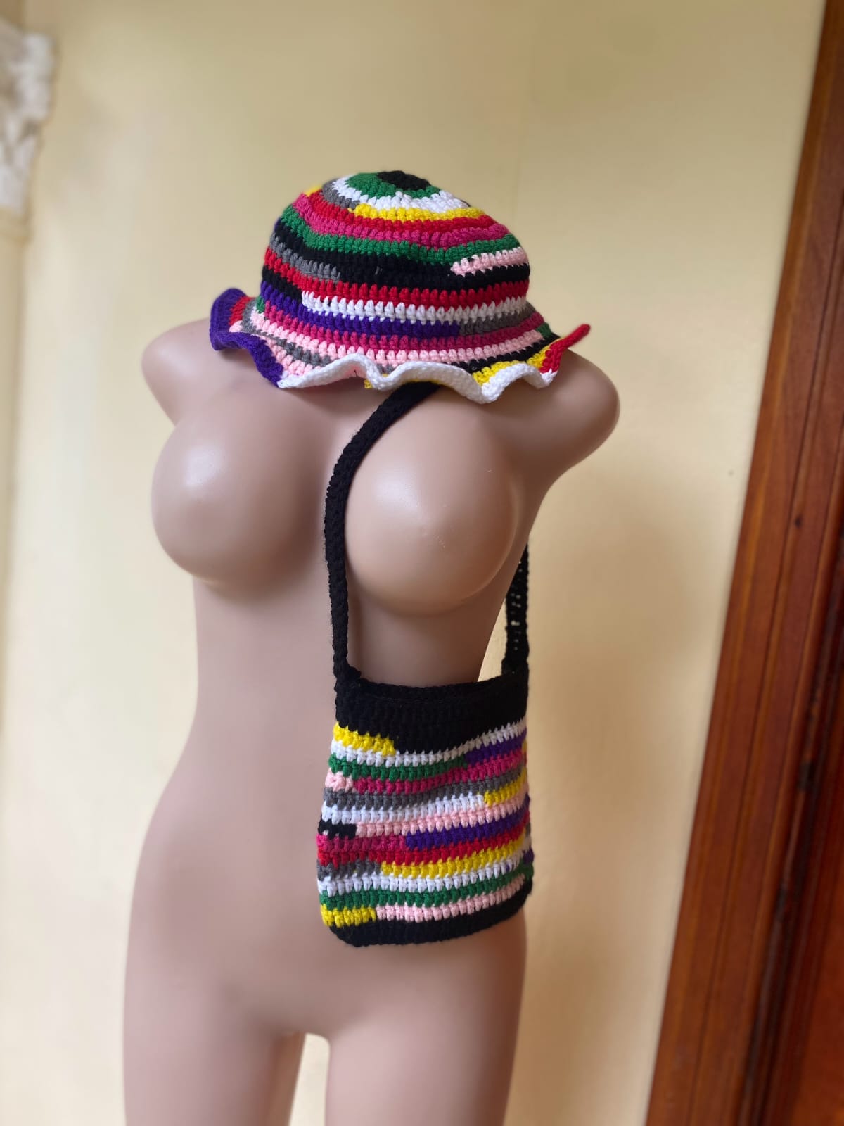 Multi colored bag and hat set_0