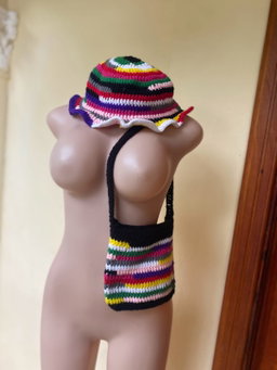 Multi colored bag and hat set