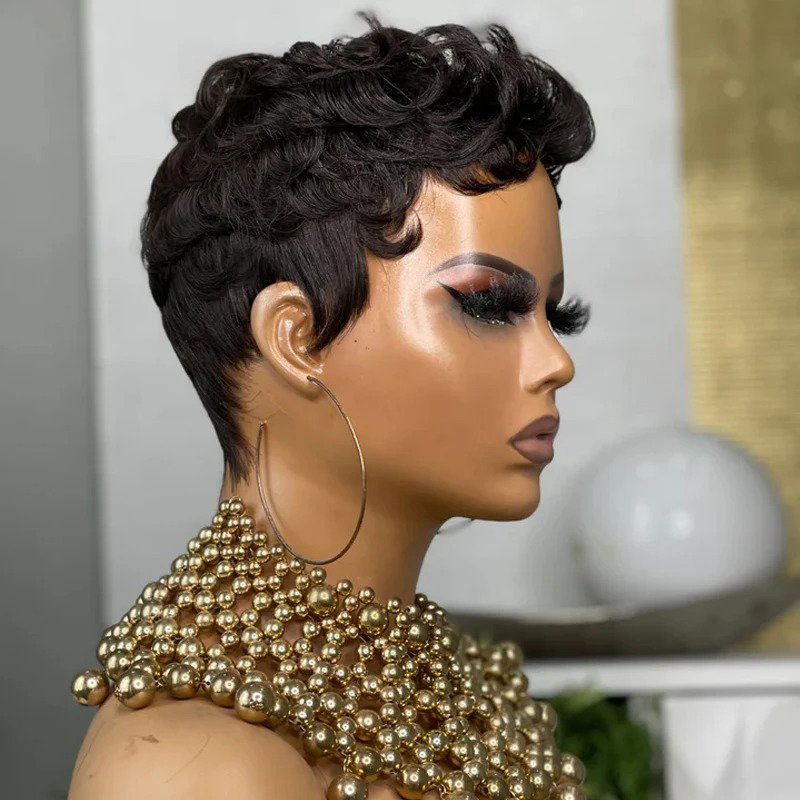 Black Curly Pixie Short Cut _4