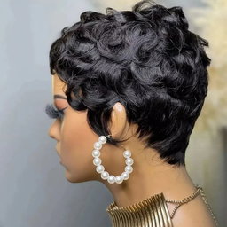 Black Curly Pixie Short Cut 