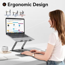 Suporte Para Notebook e Tablet de Mesa Articulado Ajustável Com Rotação 360 Graus em Alumínio Resistente e Multifuncional Com Design Ergonômico, Compatível com Macbook Pro, MacBook Air, Dell