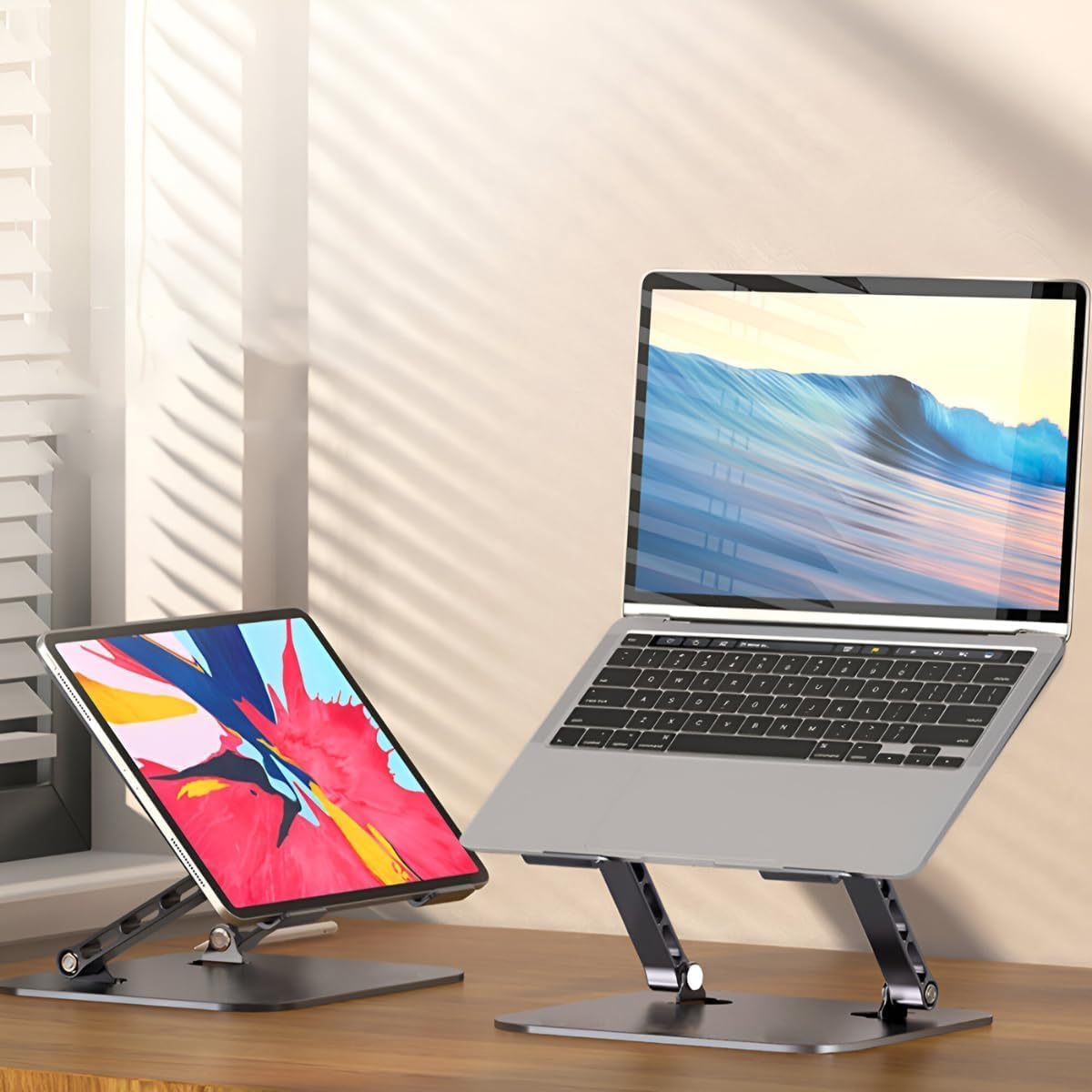 Suporte Para Notebook e Tablet de Mesa Articulado Ajustável Com Rotação 360 Graus em Alumínio Resistente e Multifuncional Com Design Ergonômico, Compatível com Macbook Pro, MacBook Air, Dell_2