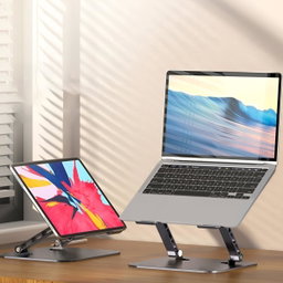 Suporte Para Notebook e Tablet de Mesa Articulado Ajustável Com Rotação 360 Graus em Alumínio Resistente e Multifuncional Com Design Ergonômico, Compatível com Macbook Pro, MacBook Air, Dell