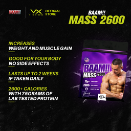 BAAM!! Mass Gainer 2600 (6lbs / 2.72kg) – High Calorie 2600 kcal • 75g Protein • Lab Tested [BAAM]