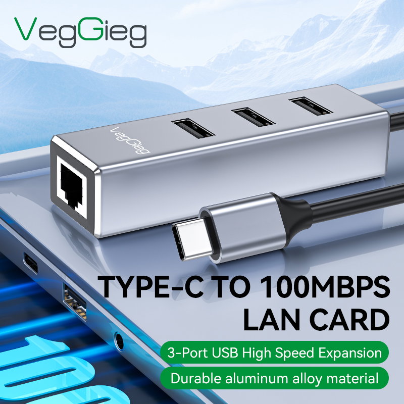 Typec 2.0 Lan Adapter with 2.0*3 HUB V-K312_3
