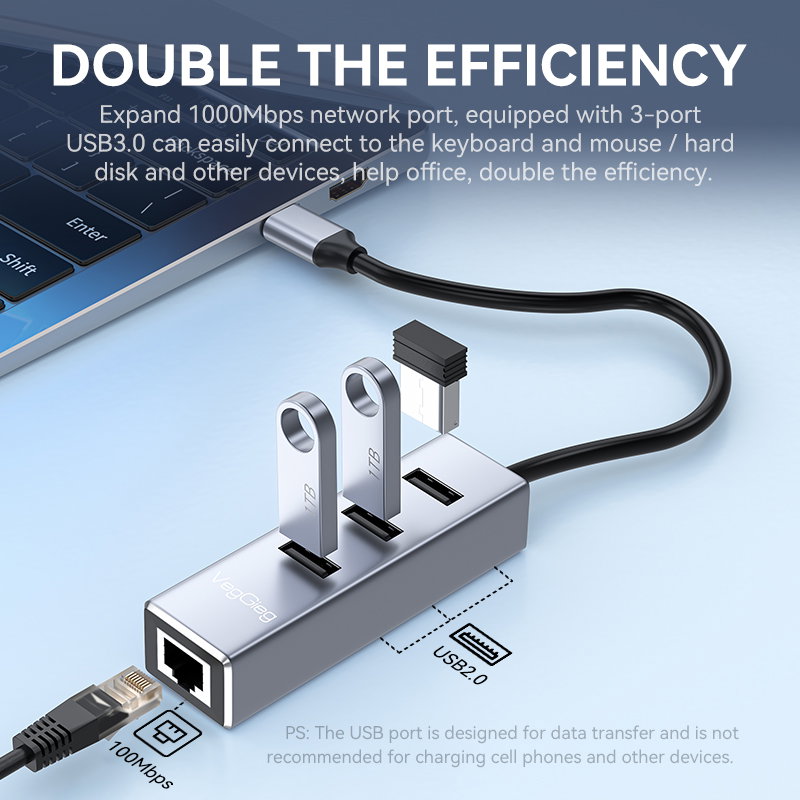 Typec 2.0 Lan Adapter with 2.0*3 HUB V-K312_1