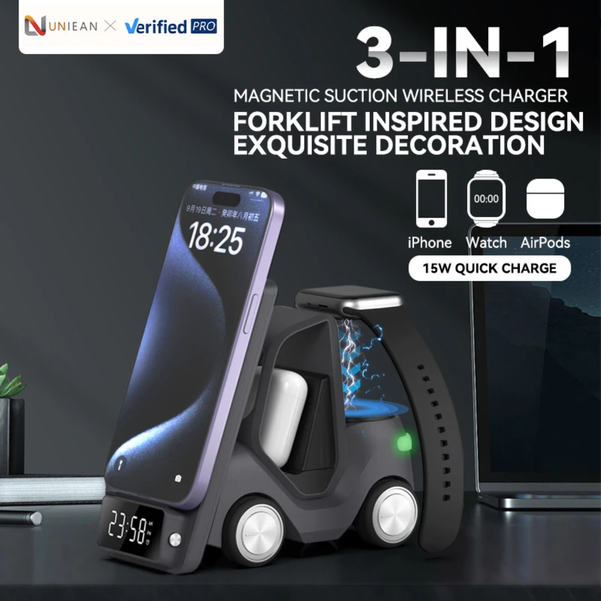 Chargeur Magnétique sans Apple 3n1 en forme de voiture_0