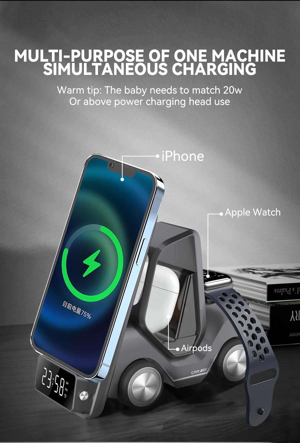 Chargeur Magnétique sans Apple 3n1 en forme de voiture_2