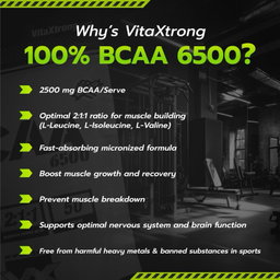 VITAXTRONG™ 100% BCAA 6500 Pure Powder (330g | 50 Servings) | 6,500mg BCAA 2:1:1 • Muscle Recovery, Endurance & Anti-Catabolic Support [VX]