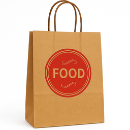 DELIVERY CARRIER BAGS - GENERIC DESIGN / “FOOD TO GO” BROWN & RED - 2 SIZES ( WITH HANDLES) 