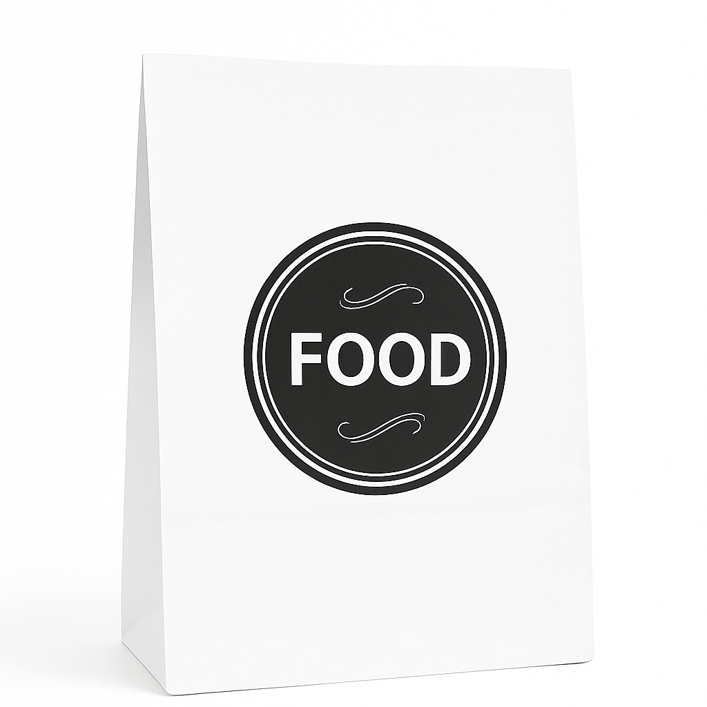 DELIVERY TAKEOUT BAGS - GENERIC DESIGN / “FOOD TO GO” WHITE & BLACK - 2 SIZES