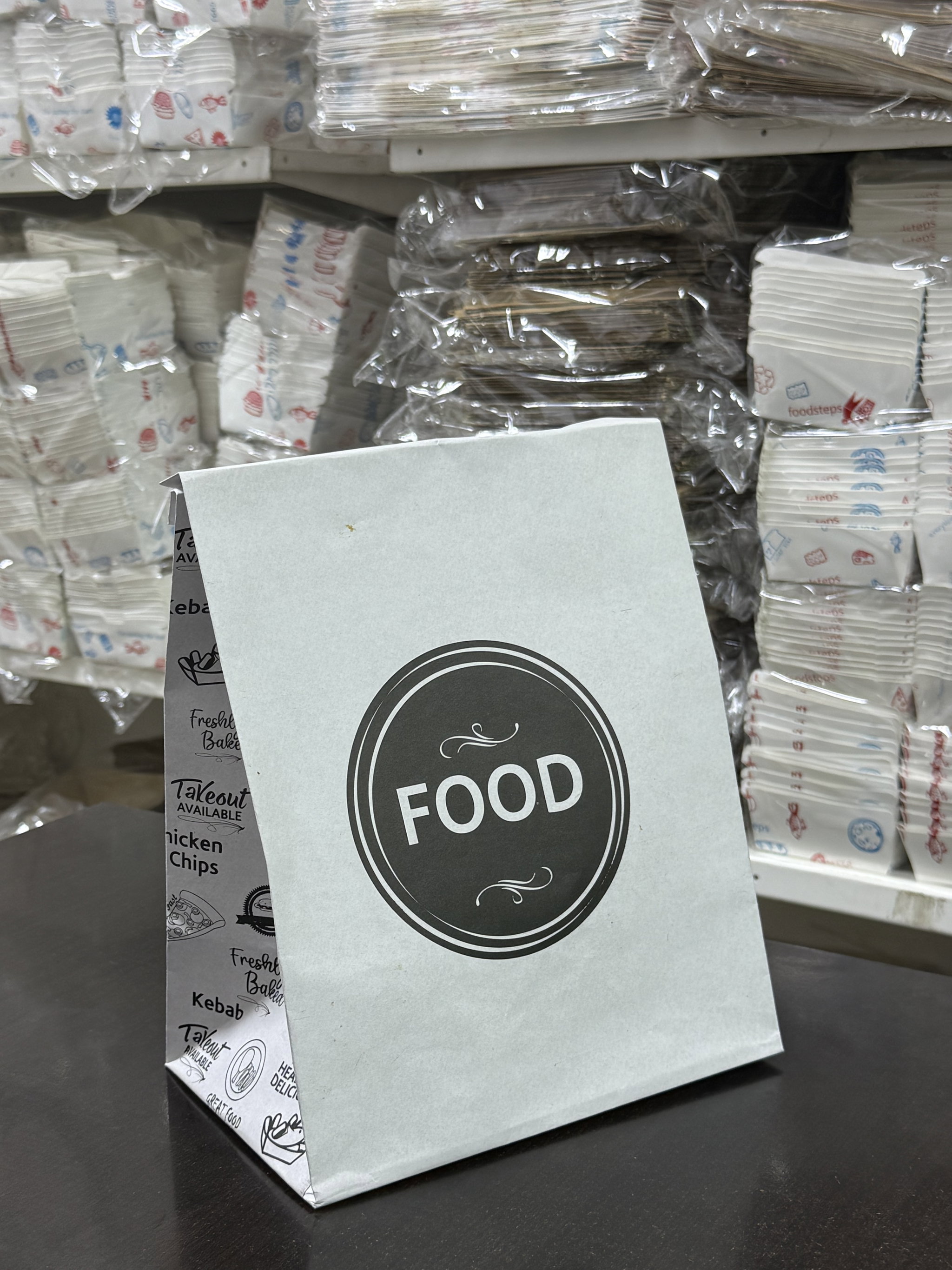 DELIVERY TAKEOUT BAGS - GENERIC DESIGN / “FOOD TO GO” WHITE & BLACK  - 2 SIZES _3