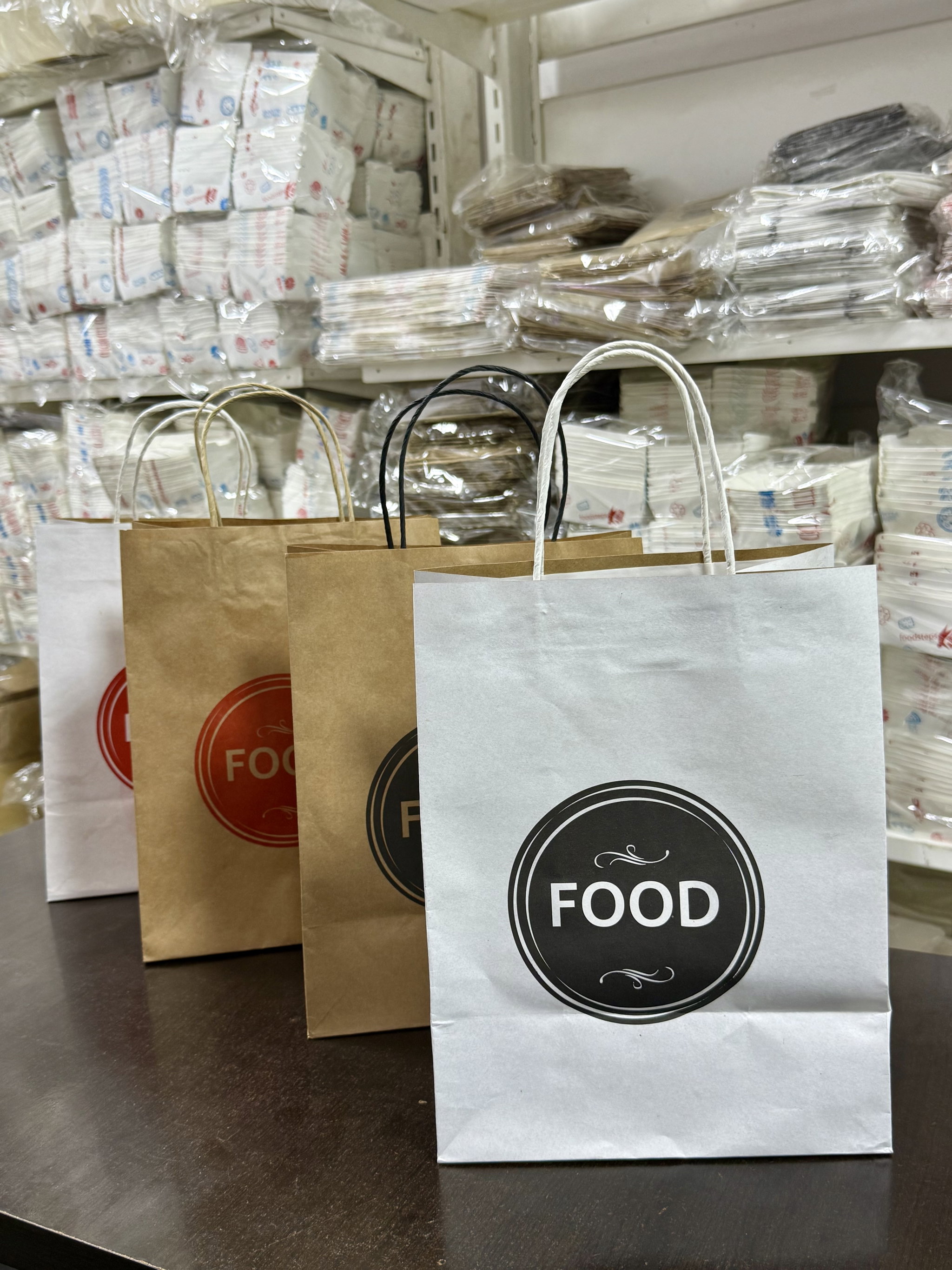 DELIVERY CARRIER BAGS - GENERIC DESIGN / “FOOD TO GO” WHITE & BLACK  - 2 SIZES ( WITH HANDLES)_1