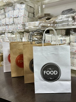 DELIVERY CARRIER BAGS - GENERIC DESIGN / “FOOD TO GO” WHITE & BLACK  - 2 SIZES ( WITH HANDLES)