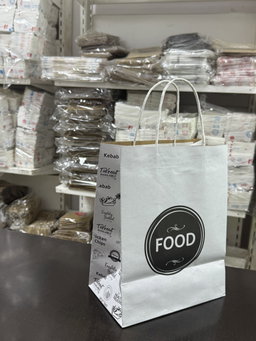 DELIVERY CARRIER BAGS - GENERIC DESIGN / “FOOD TO GO” WHITE & BLACK  - 2 SIZES ( WITH HANDLES)