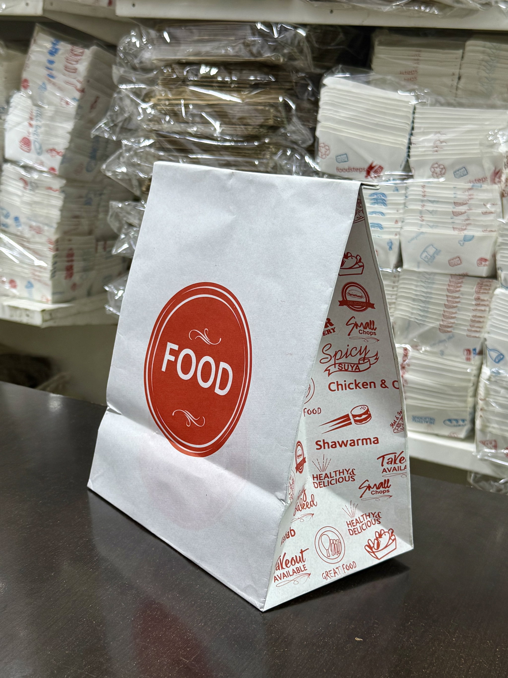 DELIVERY TAKEOUT BAGS - GENERIC DESIGN / “FOOD TO GO” WHITE & RED - 2 SIZES _3